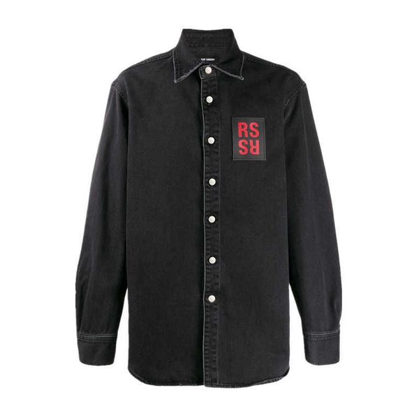 men's casual shirts high street: raf simons classic silhouette leather brand heavy water washing and edging denim street ins spot, White;black
men's casual shirts high street: raf simons classic silhouette leather brand heavy water washing and edging denim street ins spot, White;black