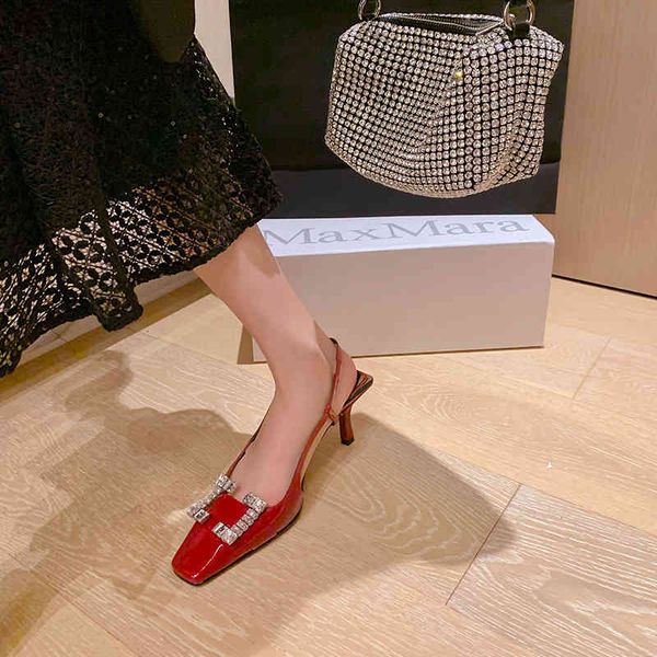 sandals spring and summer french patent leather buckle baotou sandals women's thick heel square head high heels buckle back empty ex7y, Black 
sandals spring and summer french patent leather buckle baotou sandals women's thick heel square head high heels buckle back empty ex7y, Black