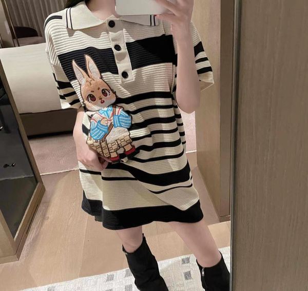women's sweaters designer summer polo collar pullover striped sweater feminine short sleeve versatile loose cartoon rabbit design t-shi, White;black
women's sweaters designer summer polo collar pullover striped sweater feminine short sleeve versatile loose cartoon rabbit design t-shi, White;black