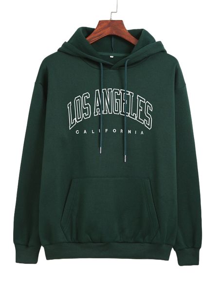 letter graphic thermal lined drawstring hoodie x1w5#, Black