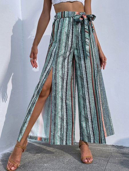 marled vertical striped split thigh belted pants g8r8#, Black;white
marled vertical striped split thigh belted pants g8r8#, Black;white