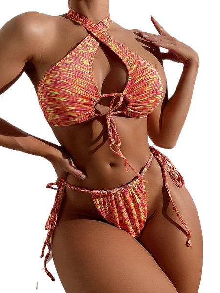 space dye halter thong bikini swimsuit b3ac#, White;black 
space dye halter thong bikini swimsuit b3ac#, White;black