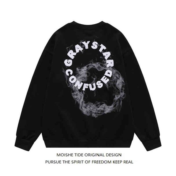 moishe tide brand design smoke letter printing round neck sweater men's loose casual couple coat, Black
moishe tide brand design smoke letter printing round neck sweater men's loose casual couple coat, Black