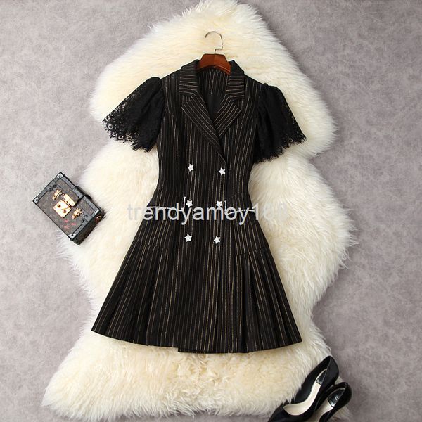 casual dresses summer women's british stripe stitched lace double breasted diamond pleated suit dress t12217, Black;gray
casual dresses summer women's british stripe stitched lace double breasted diamond pleated suit dress t12217, Black;gray