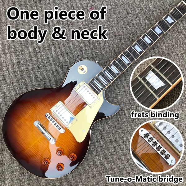 new style electric guitar, one piece of body & neck, frets binding, tune-o-matic bridge, dark sunburst guitar
new style electric guitar, one piece of body & neck, frets binding, tune-o-matic bridge, dark sunburst guitar