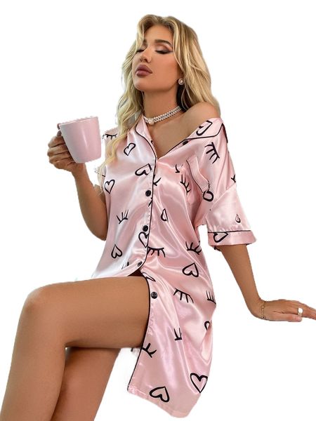 heart & eyelash print contrast piping satin night dress j6fq#, Black;red
heart & eyelash print contrast piping satin night dress j6fq#, Black;red