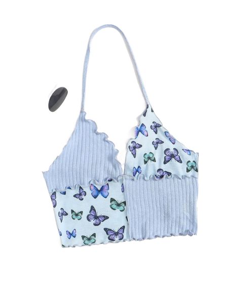 butterfly print lettuce trim halter q7lu#, White
butterfly print lettuce trim halter q7lu#, White