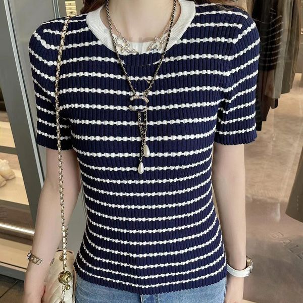 women's sweaters designer high version small fragrance stripe color matching knitted round neck short sleeve hollowed out fashion age r, White;black
women's sweaters designer high version small fragrance stripe color matching knitted round neck short sleeve hollowed out fashion age r, White;black