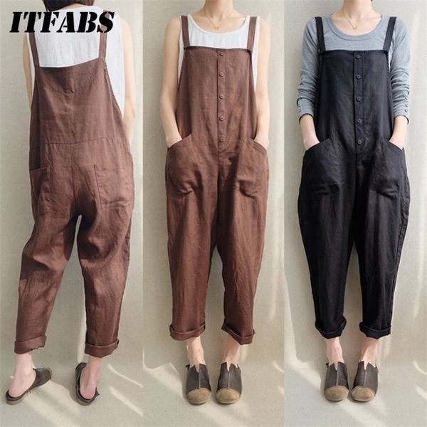 summer women casual loose bodysuits cotton linen pocket jumpsuit strap long trousers overalls arrival streetwear plus size y200401, Black;white
summer women casual loose bodysuits cotton linen pocket jumpsuit strap long trousers overalls arrival streetwear plus size y200401, Black;white