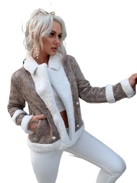 eilly bazar double button colorblock snakeskin leather look jacket v3zj#, Black;brown
eilly bazar double button colorblock snakeskin leather look jacket v3zj#, Black;brown