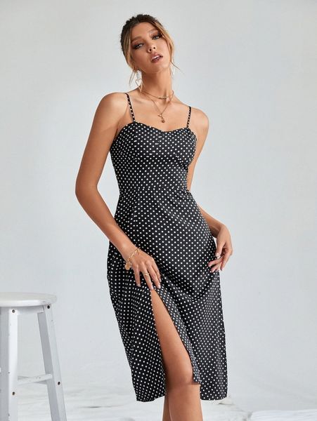 polka dot split thigh cami dress p6wj#, Black;gray
polka dot split thigh cami dress p6wj#, Black;gray