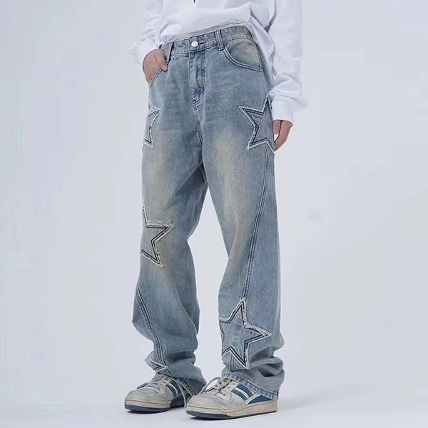 embroidery washed casual men's and womens jeans pants high street frayed pockets loose oversized denim trousers, Black;brown
embroidery washed casual men's and womens jeans pants high street frayed pockets loose oversized denim trousers, Black;brown