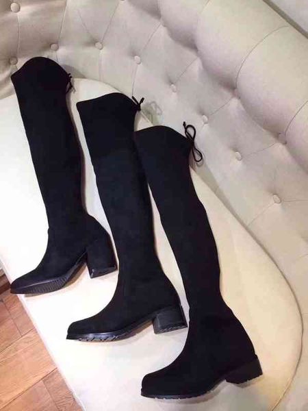 boots sw boots women's high heels thick 5050 elastic knee single cotton shoes, Black