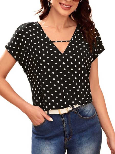 polka dot print keyhole neck x6f4#, White
polka dot print keyhole neck x6f4#, White