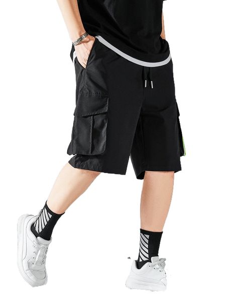 men flap pocket drawstring waist shorts l4i1#, White;black