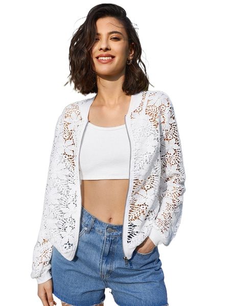 guipure lace zip up jacket e1j6#, Black;brown
guipure lace zip up jacket e1j6#, Black;brown