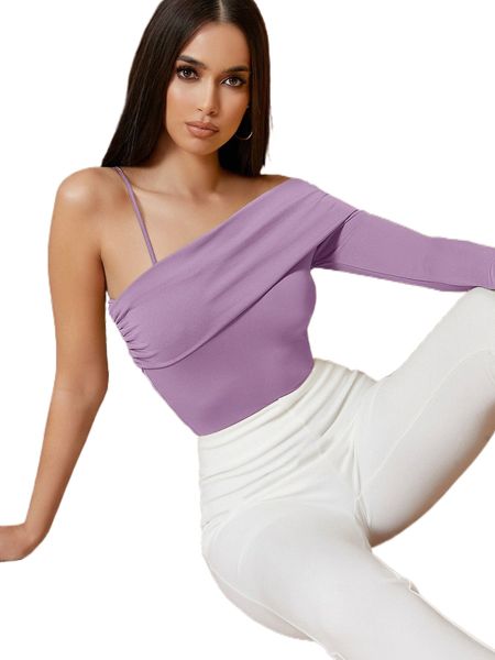 asymmetrical neck solid y35g#, White