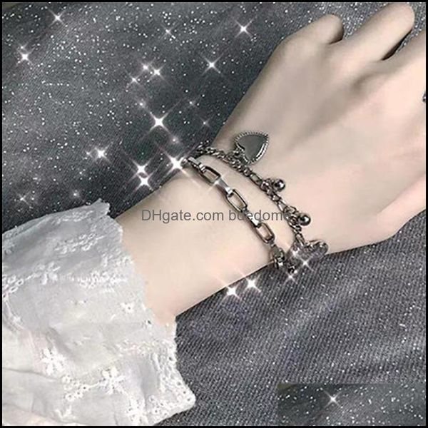 link chain bracelets jewelry luokey metal punk hiphop women double layer chains for girls charm fashion accessories duj, Black
link chain bracelets jewelry luokey metal punk hiphop women double layer chains for girls charm fashion accessories duj, Black