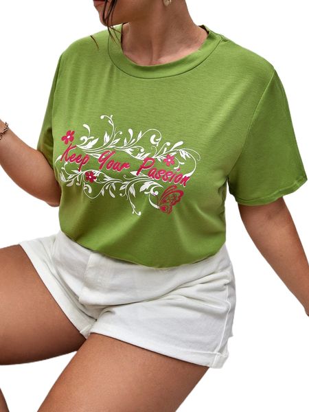 plus floral & letter graphic tee g3pf#, Black
plus floral & letter graphic tee g3pf#, Black