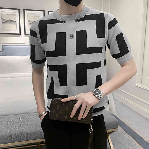 2022 summer striped sleeve short sweater men's slim large spring half elastic t-shirt o-neck clothes tees casual fashion, White;black
2022 summer striped sleeve short sweater men's slim large spring half elastic t-shirt o-neck clothes tees casual fashion, White;black