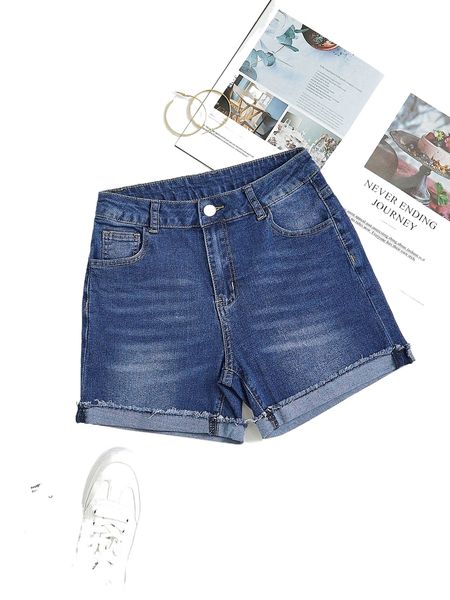 rolled hem slant pocket denim shorts l5s3#, White;black
rolled hem slant pocket denim shorts l5s3#, White;black