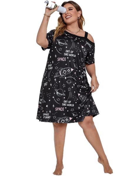 plus letter & cartoon graphic asymmetrical neck dress q90j#, Black
plus letter & cartoon graphic asymmetrical neck dress q90j#, Black