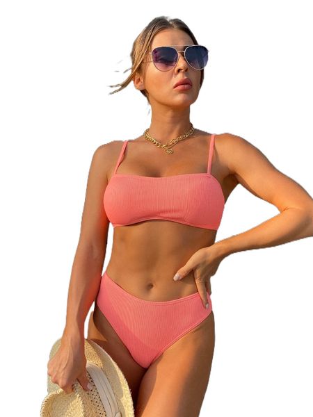 plain rib bikini swimsuit q1be#, White;black 
plain rib bikini swimsuit q1be#, White;black