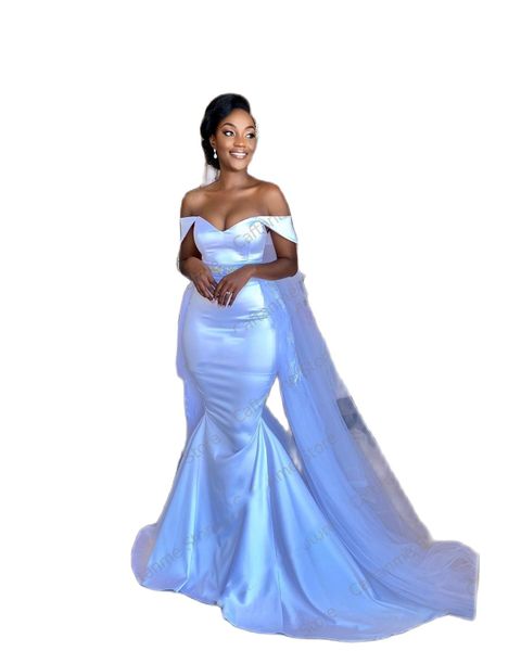 off shoulder satin mermaid long wedding dresses women with detached tulle train aso ebi bridal gowns customized, White
off shoulder satin mermaid long wedding dresses women with detached tulle train aso ebi bridal gowns customized, White