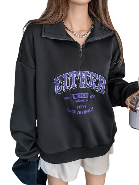 dazy slogan & mountain embroidery quarter zipper drop shoulder thermal pullover r904#, Black
dazy slogan & mountain embroidery quarter zipper drop shoulder thermal pullover r904#, Black