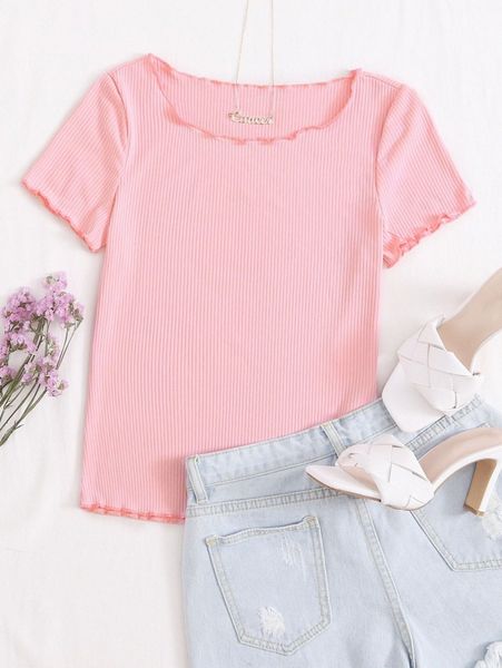 lettuce trim rib-knit tee i1bj#, White
lettuce trim rib-knit tee i1bj#, White