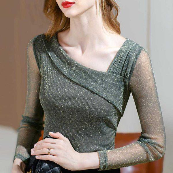 new long sleeve mesh backing shirt women's autumn style inclined v-neck t-shirt perspective bright silk chic g2dz#, White
new long sleeve mesh backing shirt women's autumn style inclined v-neck t-shirt perspective bright silk chic g2dz#, White