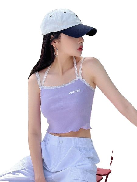 dazy letter graphic contrast lace lettuce trim cami l2hw#, White
dazy letter graphic contrast lace lettuce trim cami l2hw#, White