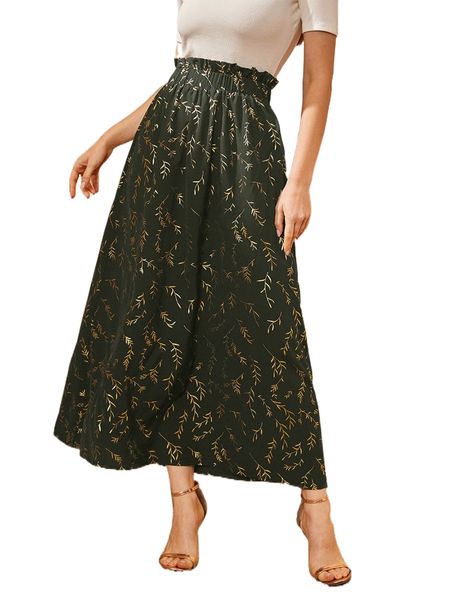 allover plants print paperbag skirt o2ch#, Black 
allover plants print paperbag skirt o2ch#, Black