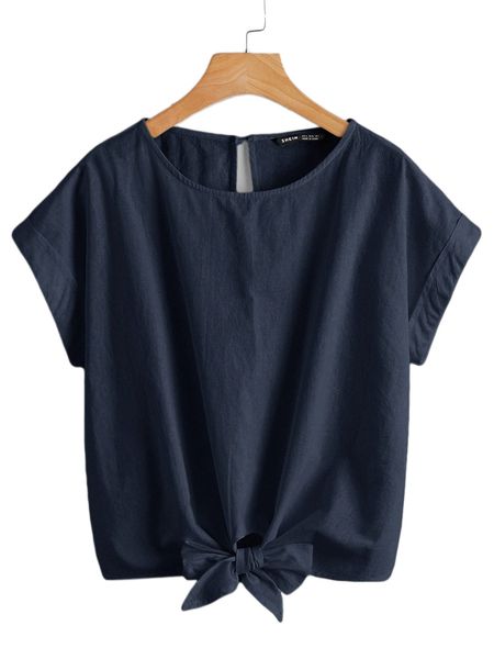 solid roll up sleeve tie front n9hv#, White
solid roll up sleeve tie front n9hv#, White