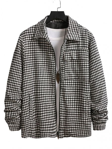 men gingham zip up pocket coat without tee u65p#, Black;brown
men gingham zip up pocket coat without tee u65p#, Black;brown