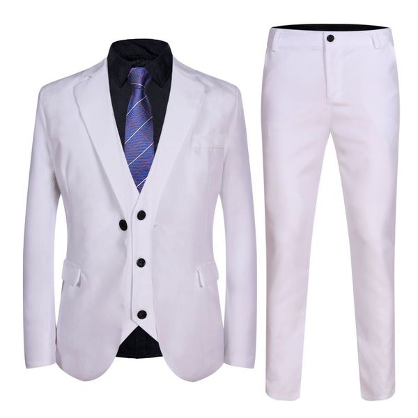 men's suits new solid color youth casual british slim three-piece suit single row one button formal dress, White;black
men's suits new solid color youth casual british slim three-piece suit single row one button formal dress, White;black