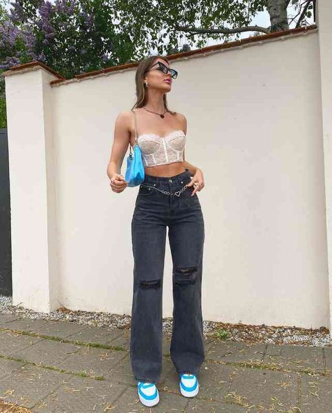 women's pants & capris women's high waist jeans korean fashion loose casual straight hole pants pj7h, Black;white
women's pants & capris women's high waist jeans korean fashion loose casual straight hole pants pj7h, Black;white