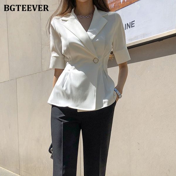 office ladies single button blazer elegant short sleeve slim waist female suit jacket summer casual women outwear, White;black
office ladies single button blazer elegant short sleeve slim waist female suit jacket summer casual women outwear, White;black