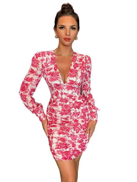 joyfunear plunging neck floral print ruched lantern sleeve bodycon dress v6ah#, Black;gray
joyfunear plunging neck floral print ruched lantern sleeve bodycon dress v6ah#, Black;gray