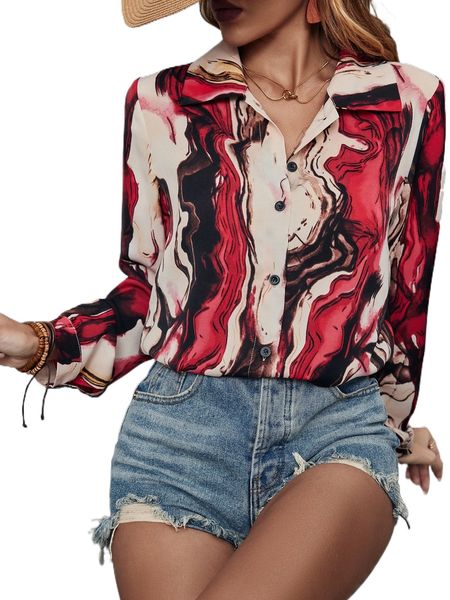 graphic print button front blouse t4xm#, White
graphic print button front blouse t4xm#, White