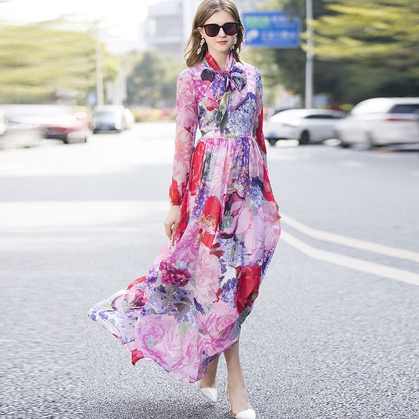 women's runway dress o neck long sleeves printed high street designer maxi holiday dresses with scarf, Black
women's runway dress o neck long sleeves printed high street designer maxi holiday dresses with scarf, Black