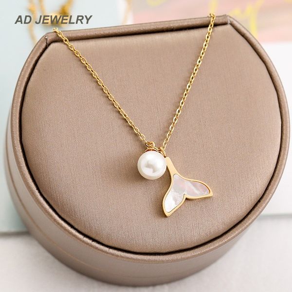 new trendy white shell fishtail pendant pearl charm necklace women style jewelry, Silver
new trendy white shell fishtail pendant pearl charm necklace women style jewelry, Silver