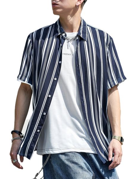 men color block striped print shirt p2ug#, White;black
men color block striped print shirt p2ug#, White;black