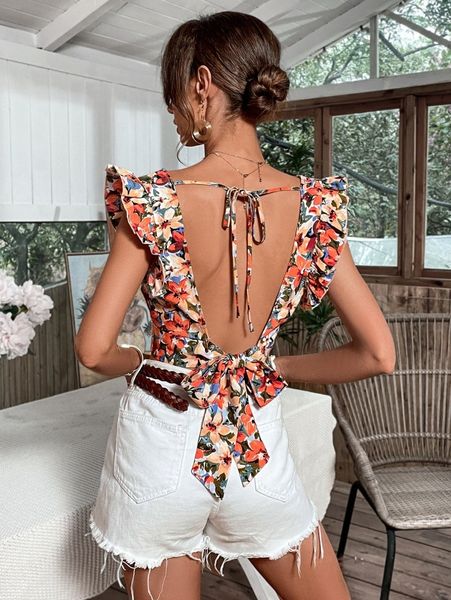 allover floral print tie backless ruffle sleeve crop blouse j510#, White
allover floral print tie backless ruffle sleeve crop blouse j510#, White
