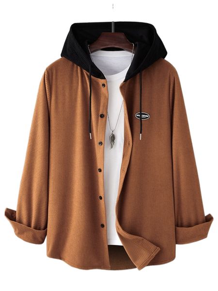 men patch detail colorblock drawstring hooded coat without tee m2jn#, Black;brown
men patch detail colorblock drawstring hooded coat without tee m2jn#, Black;brown