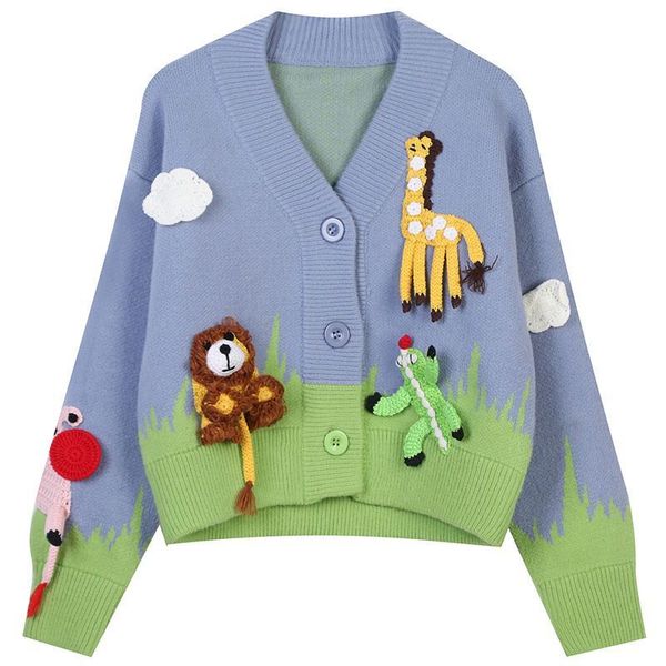 2022 new cartoon animals sweater elegant classic knitted cardigan v-neck single breasted coat luxury designer street wear top, White;black
2022 new cartoon animals sweater elegant classic knitted cardigan v-neck single breasted coat luxury designer street wear top, White;black