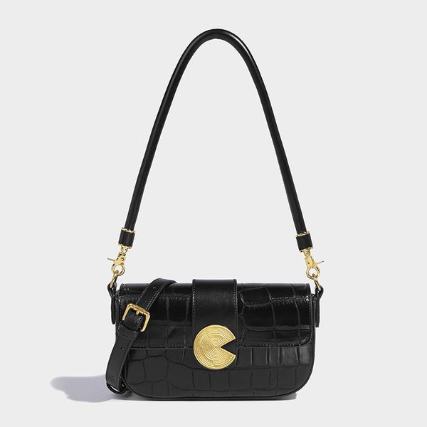 versatile vintage shoulder bag plain bageutte with alligator luxury leather and metallic buckle
versatile vintage shoulder bag plain bageutte with alligator luxury leather and metallic buckle