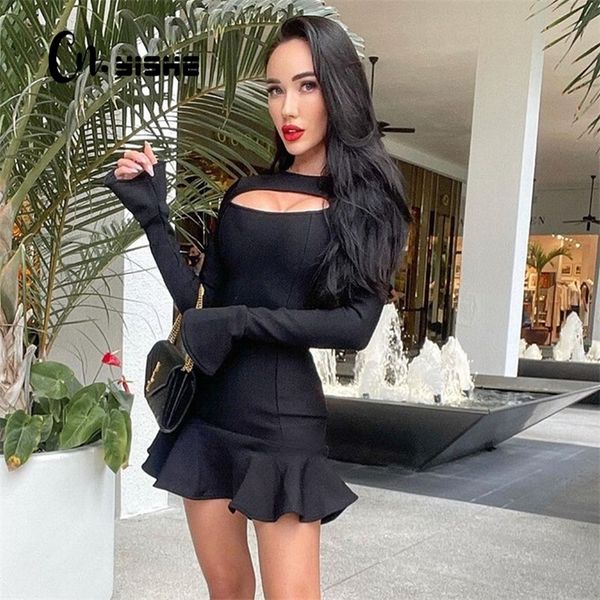 cnyishe spring women black cute ruffles a-line dress hollow out long sleeve bandage es elegant party robes 220330, Black;gray
cnyishe spring women black cute ruffles a-line dress hollow out long sleeve bandage es elegant party robes 220330, Black;gray