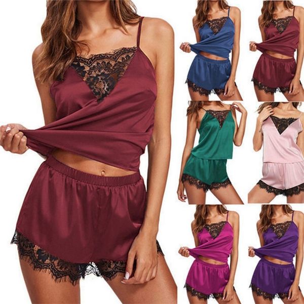 women pajamas set lingerie sleeveless strap sleepwear erotic sets fashion loose lace trim satin nightwear 220329, Black;red
women pajamas set lingerie sleeveless strap sleepwear erotic sets fashion loose lace trim satin nightwear 220329, Black;red