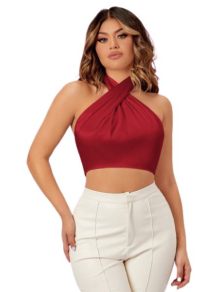sxy crisscross tied open back halter e4bt#, White